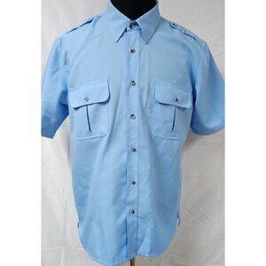 Vtg John Blair Leisure Mens L Blue Polyester Safari Epaulets Textured Shirt